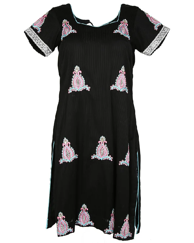 Black Embroidered Silver Edge Dress - S Polyester pajama sets