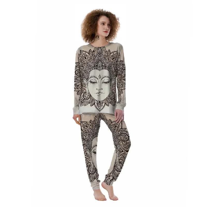 Mandala Buddha Beige Print Women's Pajamas Pajama sets under $50