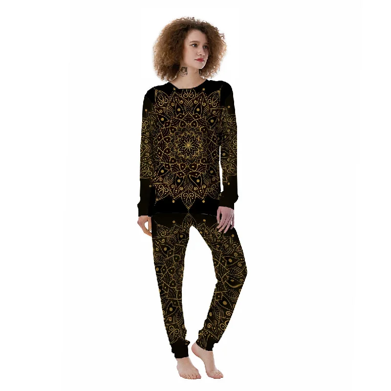 Mandala Gold And Black Print Women's Pajamas Amazon pajama sets