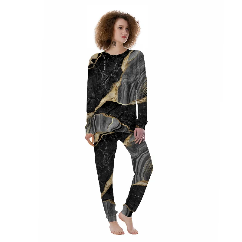 Marble Liquid Black Gold Print Women's Pajamas High-end pajama sets