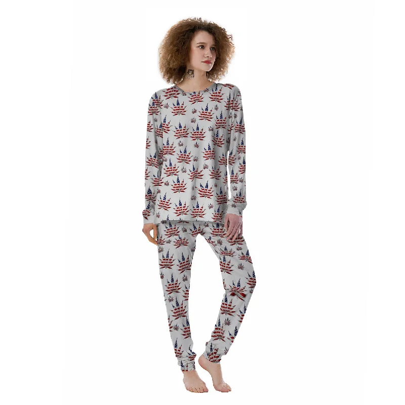 Marijuana Leaf American Print Pattern Women's Pajamas Two-piece pajama sets