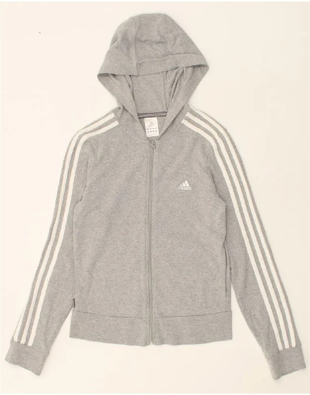 ADIDAS Womens Crop Zip Hoodie Sweater UK 10 Small Grey Cotton Wrinkle-resistant sweaters