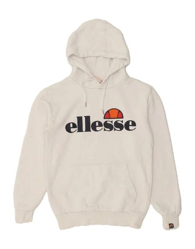 ELLESSE Womens Graphic Hoodie Jumper UK 8 Small White Cotton Columbia sweaters