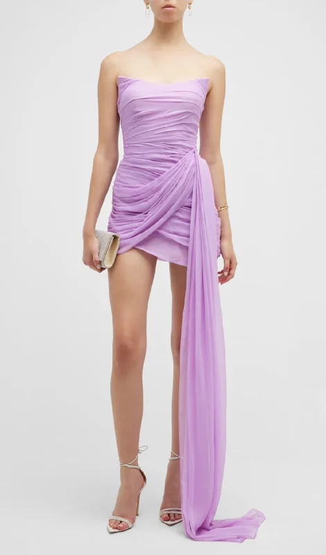 PURPLE STRAPLESS RUCHED MINI DRESS Clubbing mini dresses