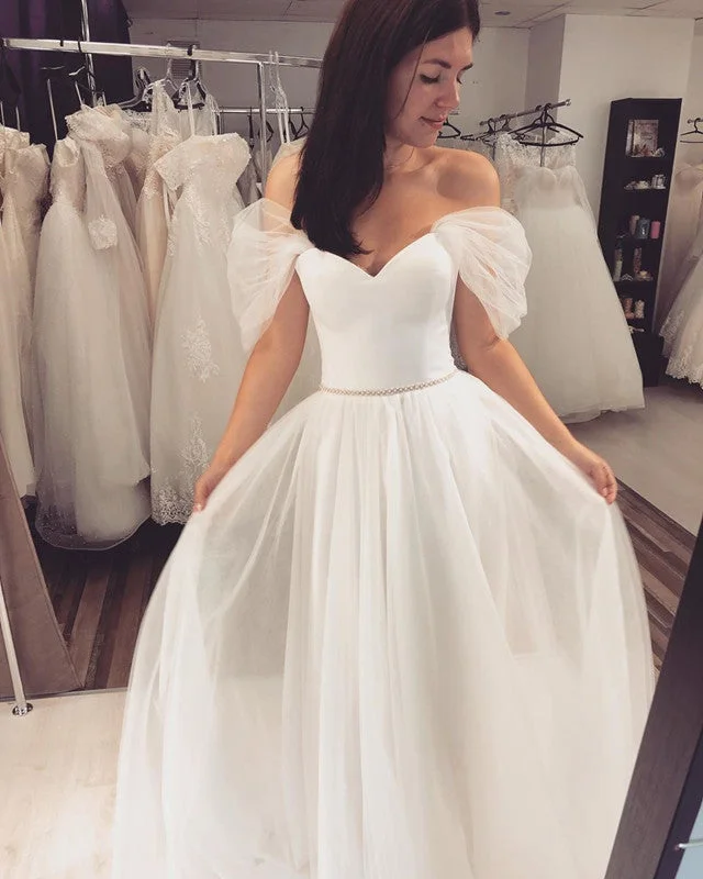 A Line Wedding Dress Tulle Off The Shoulder Simple Wedding Gown