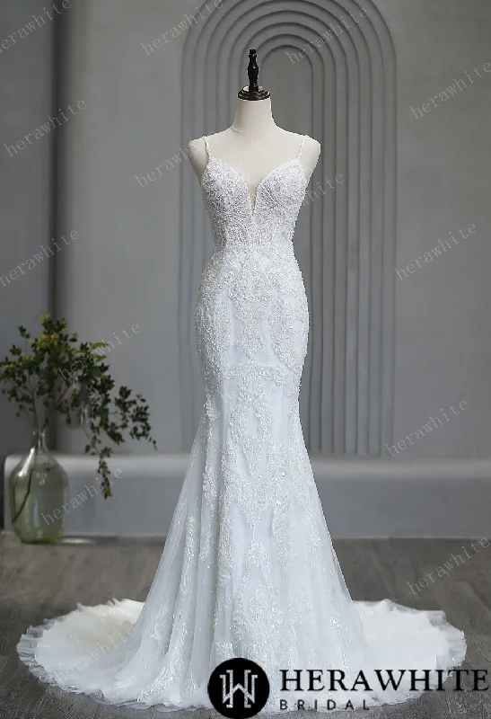 Fit and Flare Wedding Gown with Beads and Sequins Ball Gown Wedding