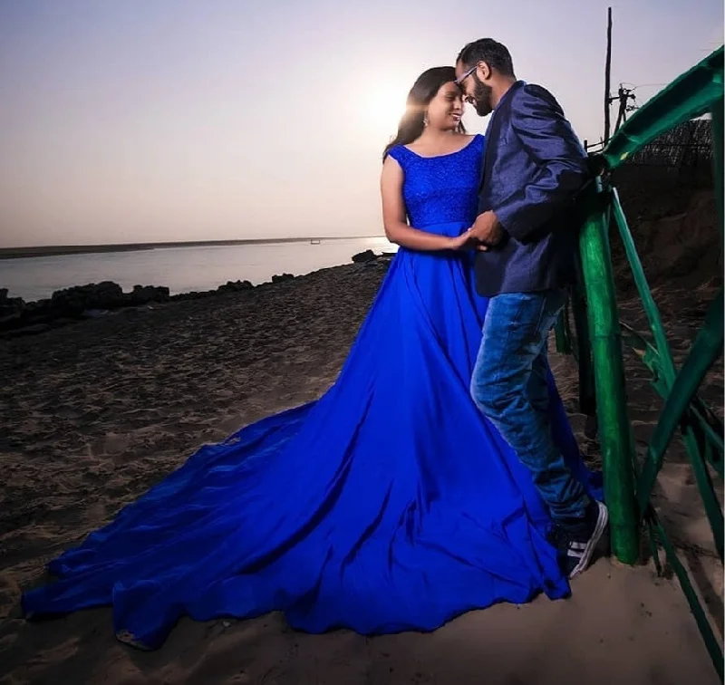 G301, Royal Blue infinity Trail Gown, Size (All) Lace Wedding Gown