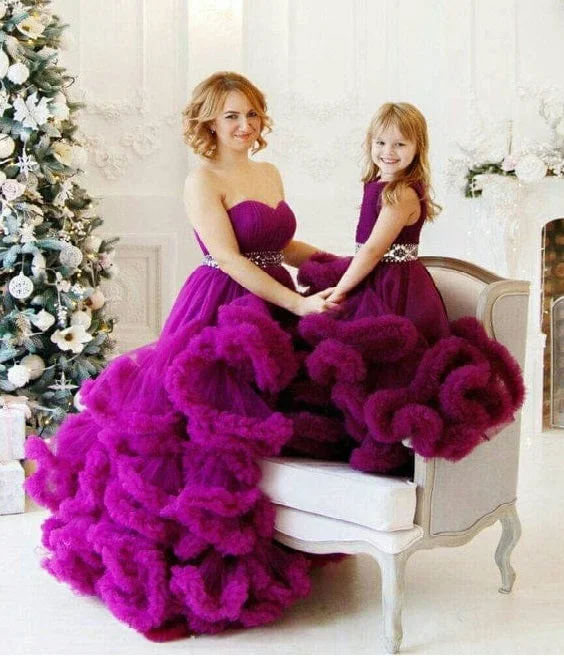 G333, Purple Puffy Cloud Trail Big Ball Gown, (All Sizes) Empire Waist Dress