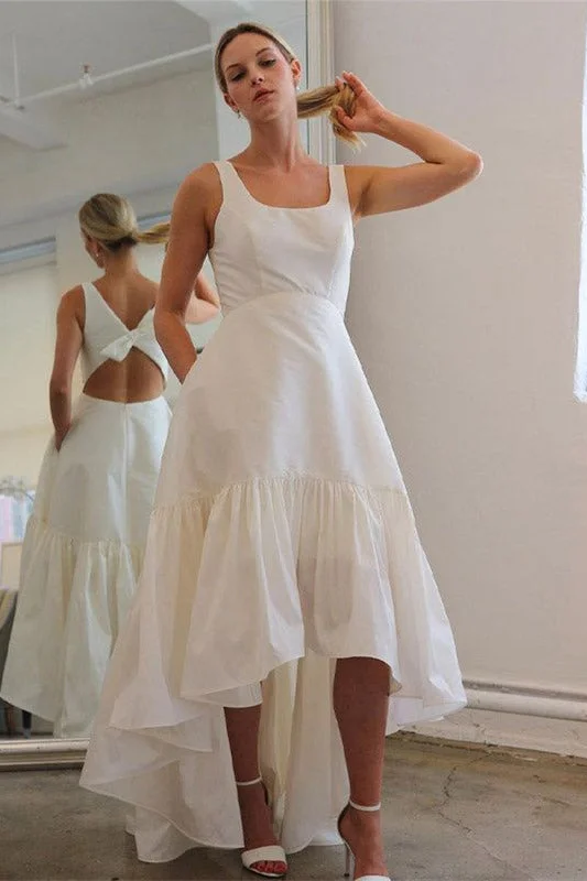 Square Neckline Simple Hi-low Wedding Gown, Newest Wedding Dresses, Bridal Gown Full Skirt Wedding