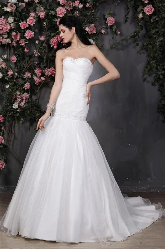 Trumpet/Mermaid Sweetheart Sleeveless Beading Pleats Ruffles Long Organza Wedding Dresses TPP0006995 Chic Bridal Gown