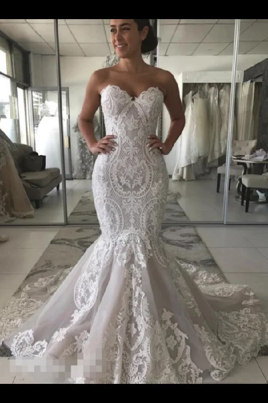 Wedding Dress With Drop Waist And Gorgeous Appliques Mermaid With Court Train PSPHNGSY Vintage Wedding Gown