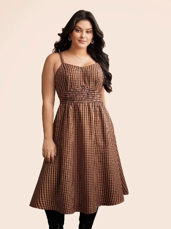 Cami Pumpkin Color Grid Waist Midi Dress Party midi dresses