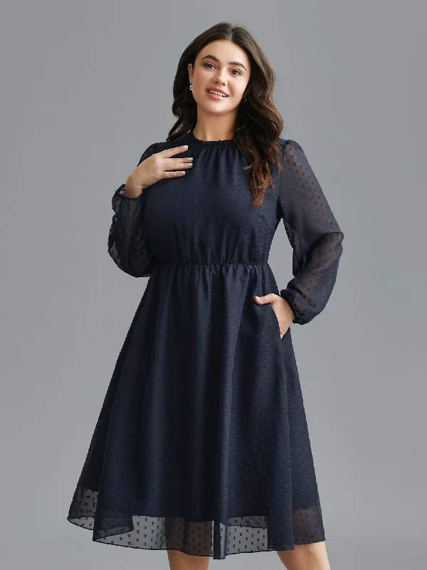 Mock Neck Sheer Sleeves Chiffon Midi Dress H&M midi dresses