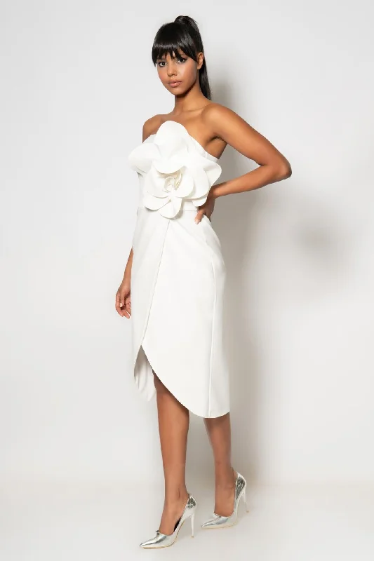 Midi Formal dress with big Flower - White Hot new arrivals in midi dresses