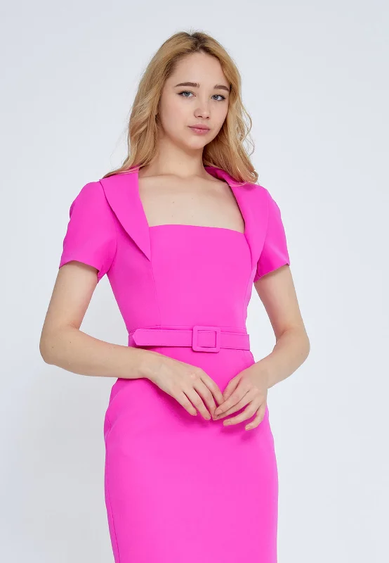 Short Sleeve Midi Viscose Column Regular Fuchsia Casual Dress Edgy midi dresses