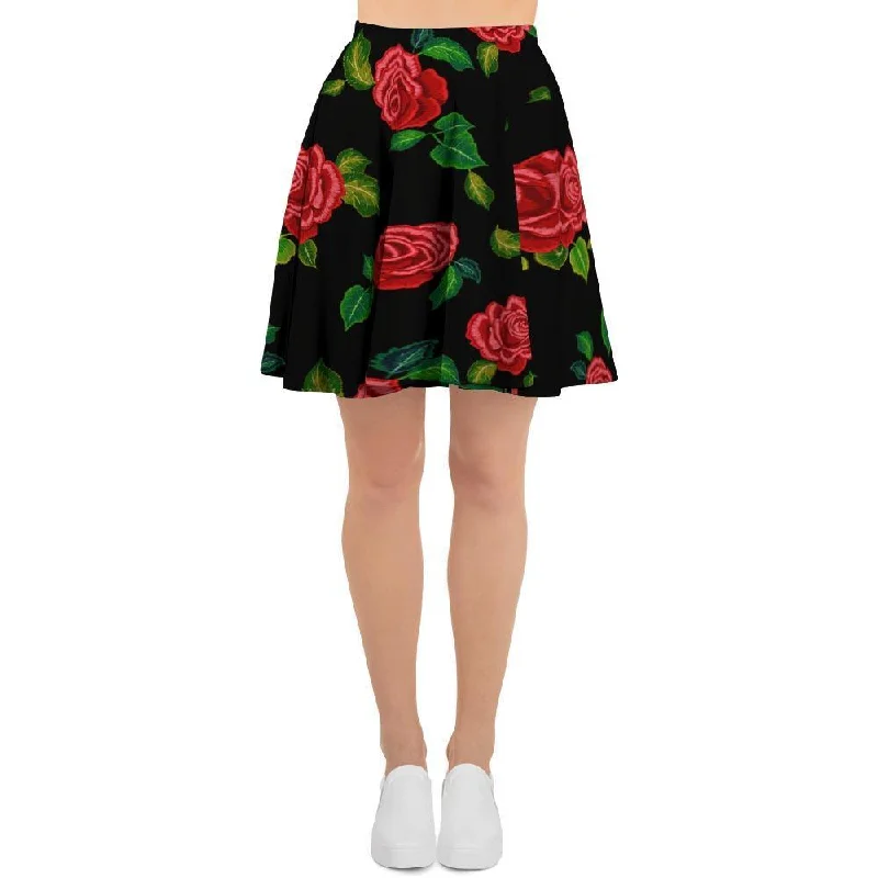 Embroidery Red Rose Floral Print Women's Skirt Unique unclassified skirts