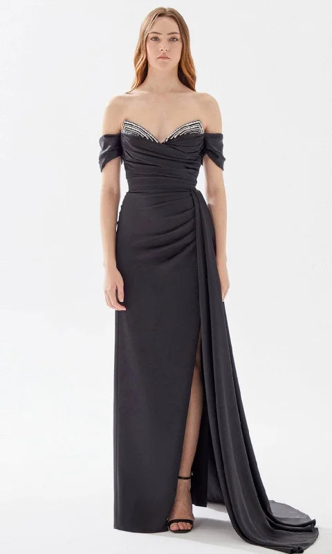 Tarik Ediz 52009 - V-Neck Ruched Satin Prom Gown Lightweight party dresses for summer