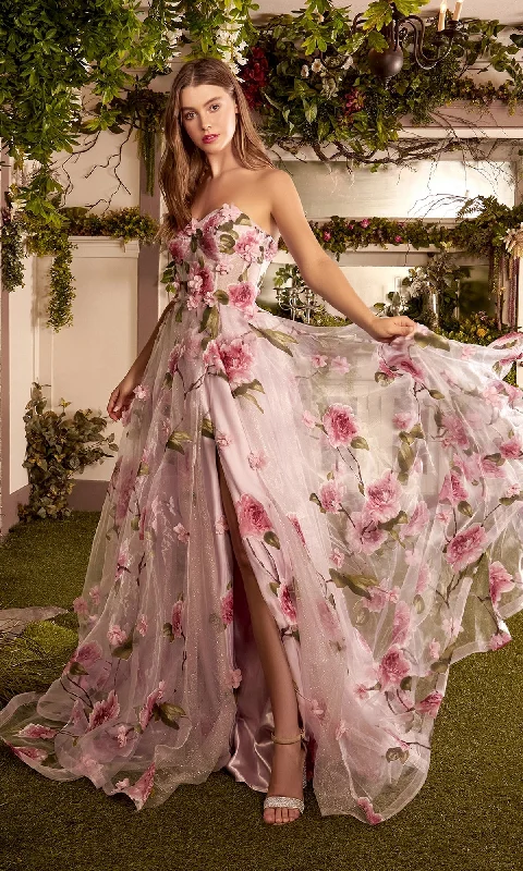 Floral-Print Strapless Long Prom Ball Gown  A1035 Girls' floral dresses