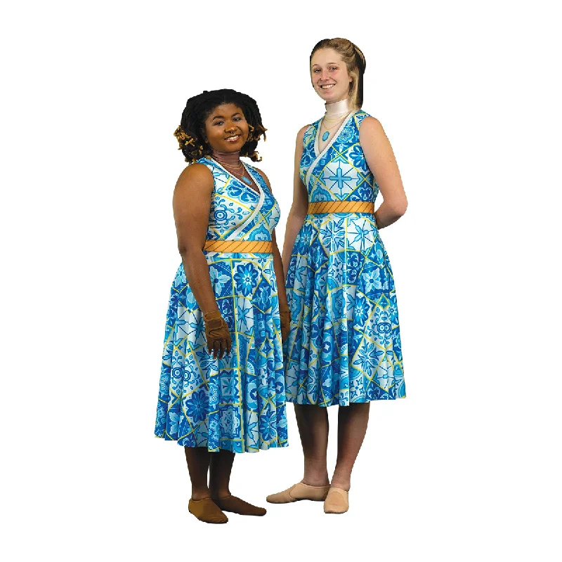 Blue Gem Pattern Dress Silk floral dresses