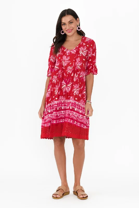 Cayman Red Floral Cotton Tunic Dress Maternity floral dresses