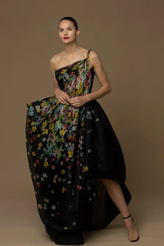 One strap asymmetrical floral gown Summer floral dresses