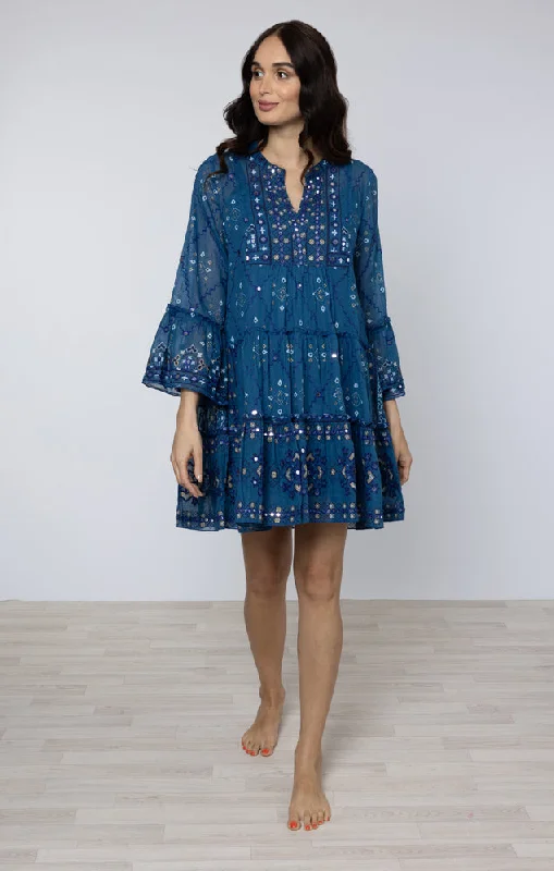 Peacock Mosaic Print Flared Sleeve Dress Best floral dresses for plus size