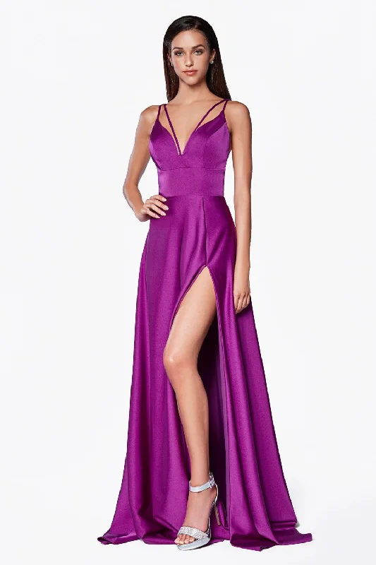 A-Line V-Neckline Gown With Slit And Double Strap by Cinderella Divine -CS034 Club unclassified dresses