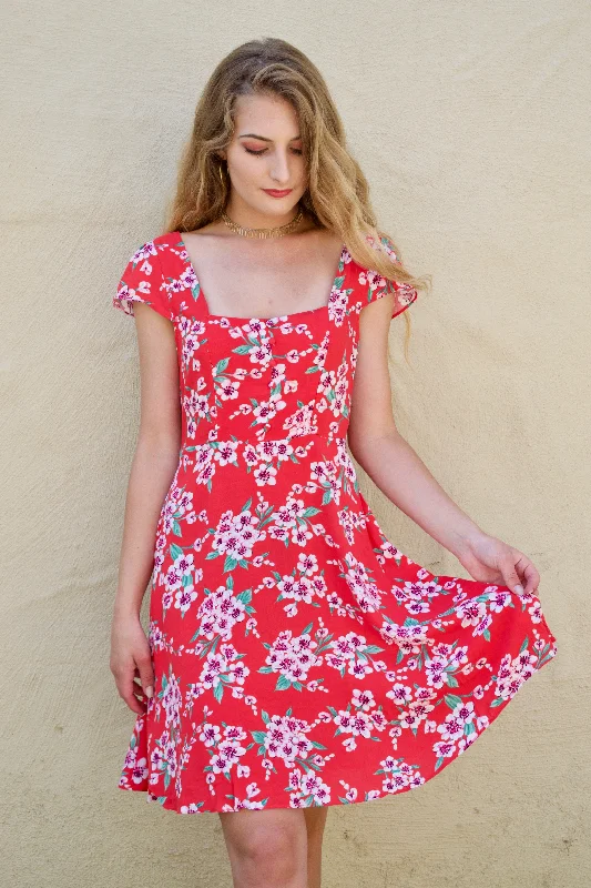 Aakaa Red Flower Dress Halter unclassified dresses