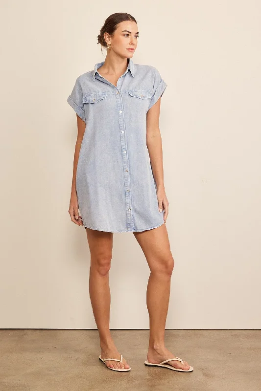 Acid washed button down dress One-shoulder unclassified dresses