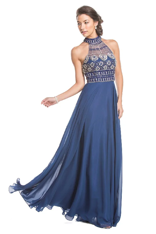 Aspeed Design -L1617 Halter Beaded A Line Dress Flowy unclassified dresses