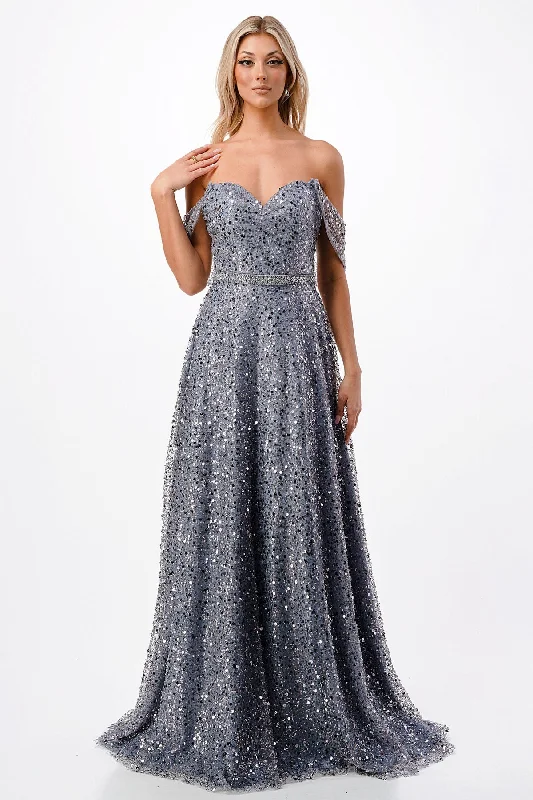 Aspeed Design -P2308 Shimmering Off Shoulder A Line Dress Lace unclassified dresses