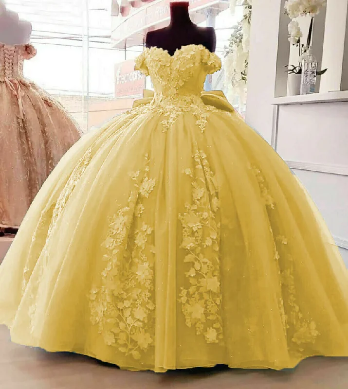 Beaded Princess Quinceanera Dresses with Big Bow Sweet 15 16 Ball Gown Unique unclassified dresses