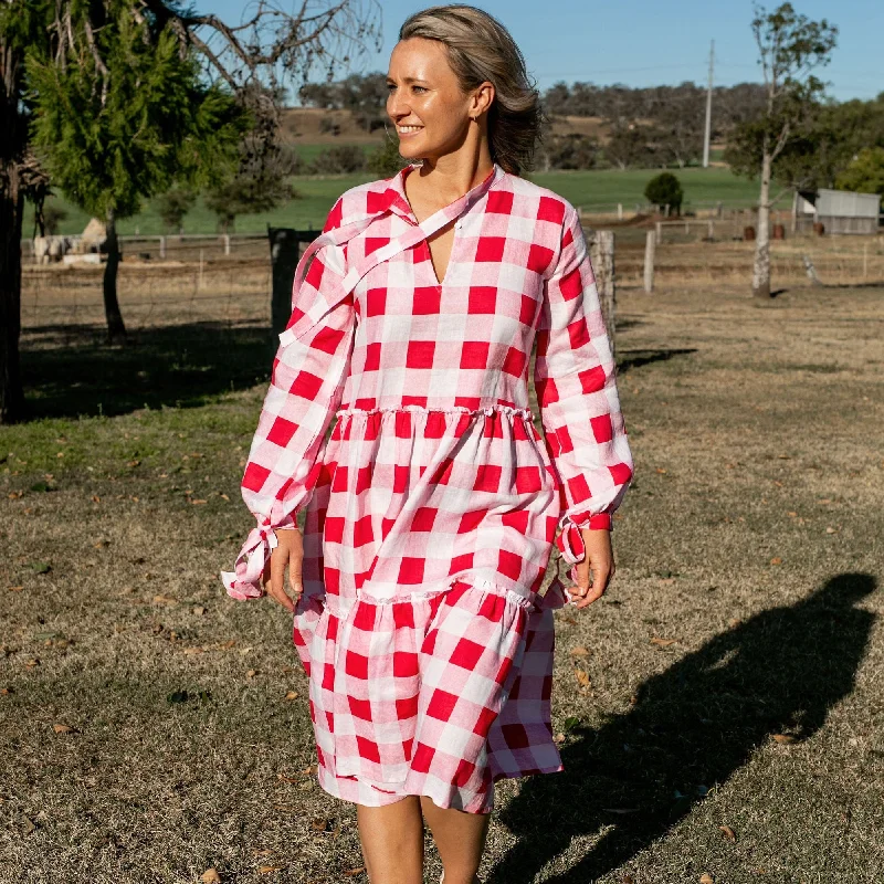 Bellagio Dress - Raspberry Check Soft fabric unclassified dresses