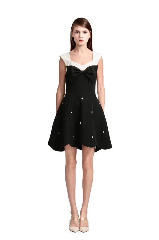 Black And White Patchwork Bow Dress Discounted unclassified dresses