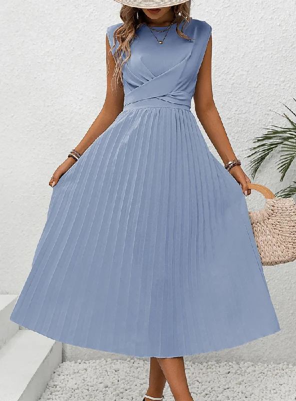 Blue Solid Color Sleeveless Dress Monochrome unclassified dresses