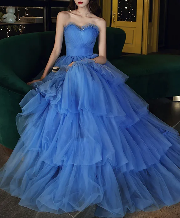 Blue Sweetheart Strapless Formal Graduation Dress Sweet 16 Dress Tulle unclassified dresses