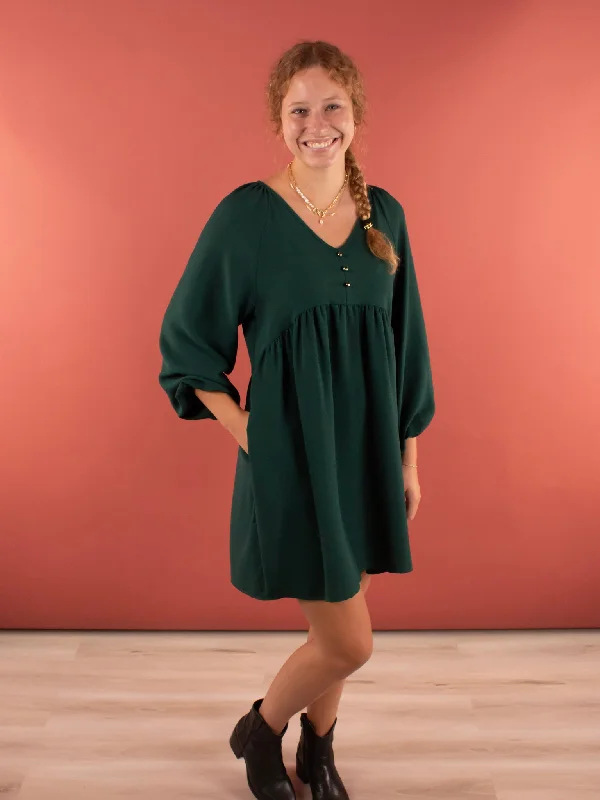 Bonnie Bubble Sleeve Peplum Dress in Hunter Green Luxury unclassified dresses