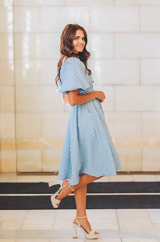 Brynn Crystal Blue Texture Dress - DM Exclusive - Maternity Friendly Vacation unclassified dresses