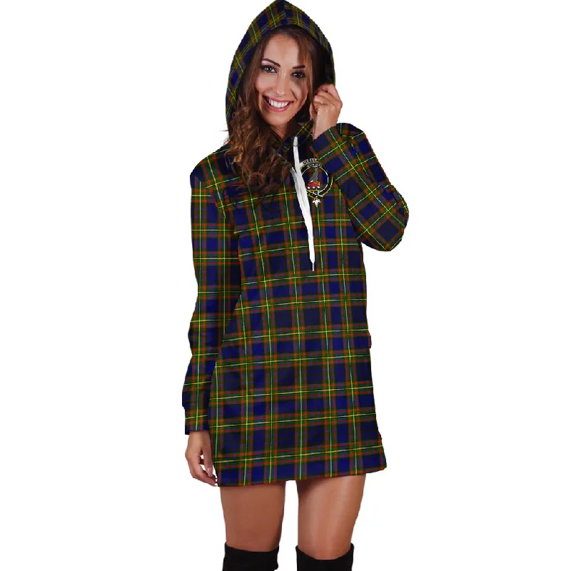 Clelland Modern Tartan Hoodie Dress with Family Crest Bold pattern unclassified dresses