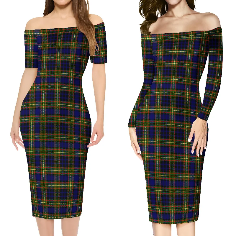 Clelland Modern Tartan Off Shoulder Lady Dress Breathable unclassified dresses