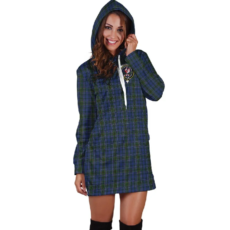 Cockburn Blue Tartan Hoodie Dress with Family Crest Smocked unclassified dresses