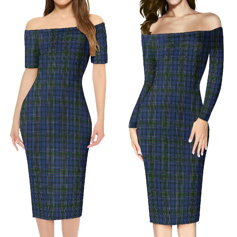 Cockburn Blue Tartan Off Shoulder Lady Dress Y2K unclassified dresses