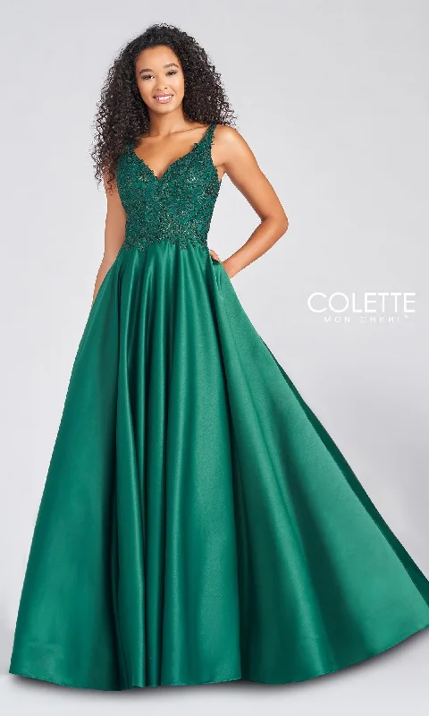 V-Neck Satin Prom Dress by Colette by Daphne Vacation unclassified dresses