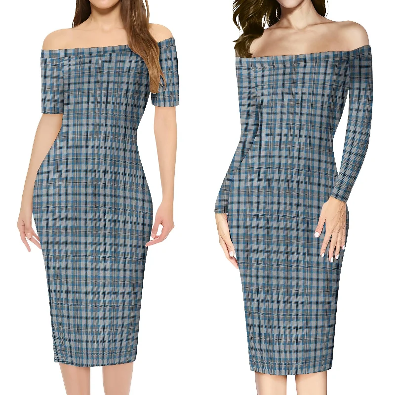 Conquergood Tartan Off Shoulder Lady Dress Denim unclassified dresses