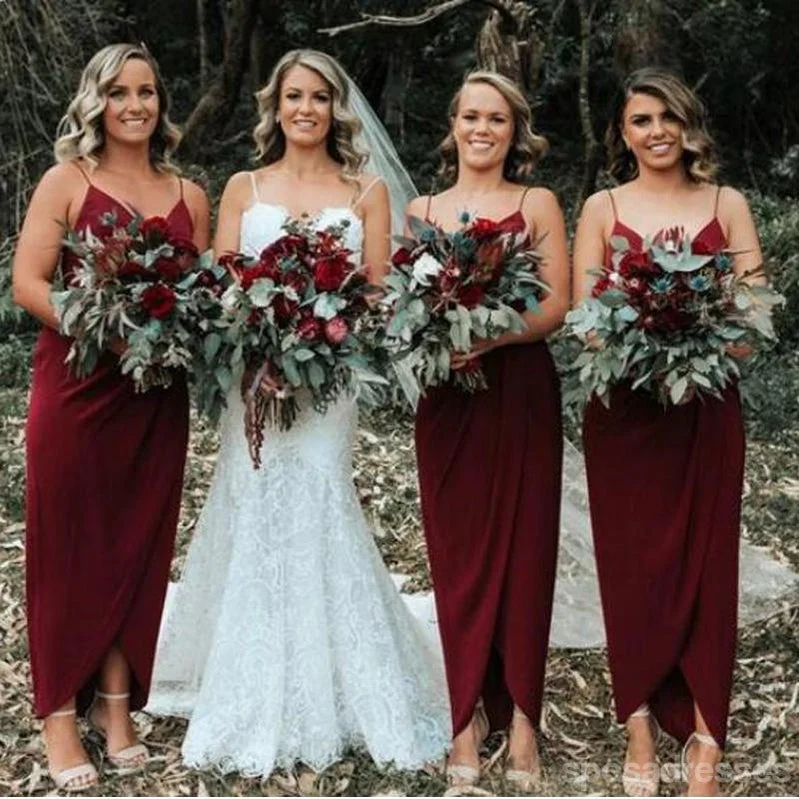 Dark Red Spaghetti Straps  Ankle Length Cheap Bridesmaid Dresses Online, WG677 Affordable unclassified dresses