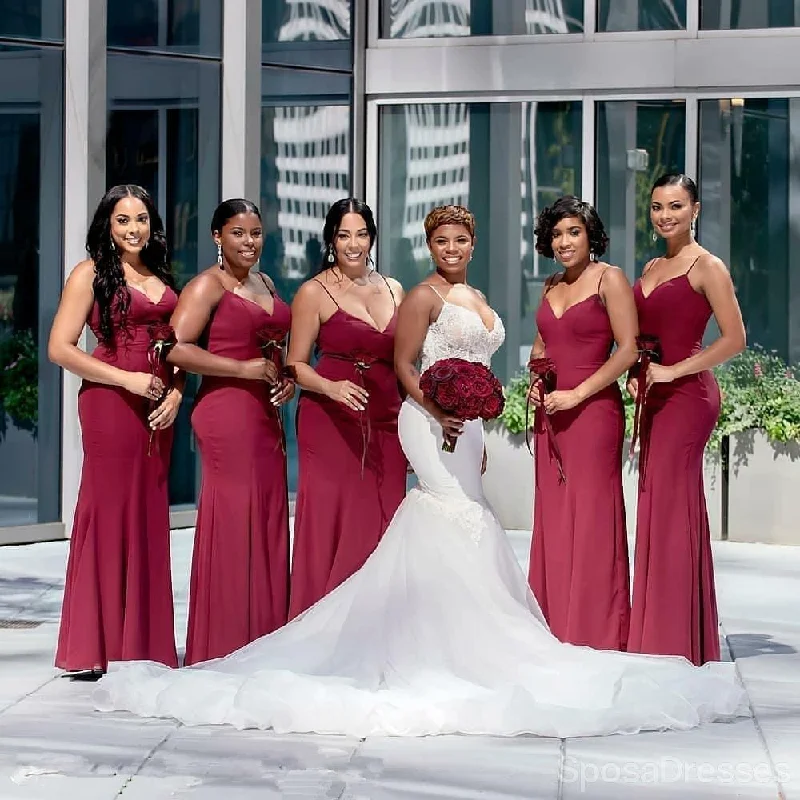 Dark Red Spaghetti Straps Mismatched Mermaid Bridesmaid Dresses Online, WG660 Club unclassified dresses