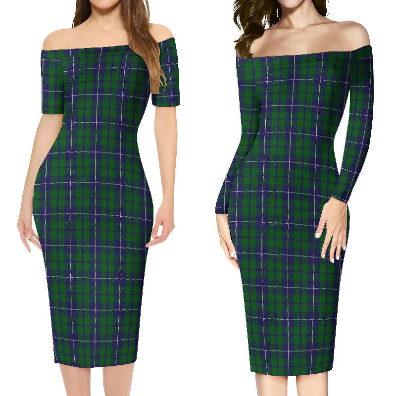 Douglas Green Tartan Off Shoulder Lady Dress Sexy unclassified dresses