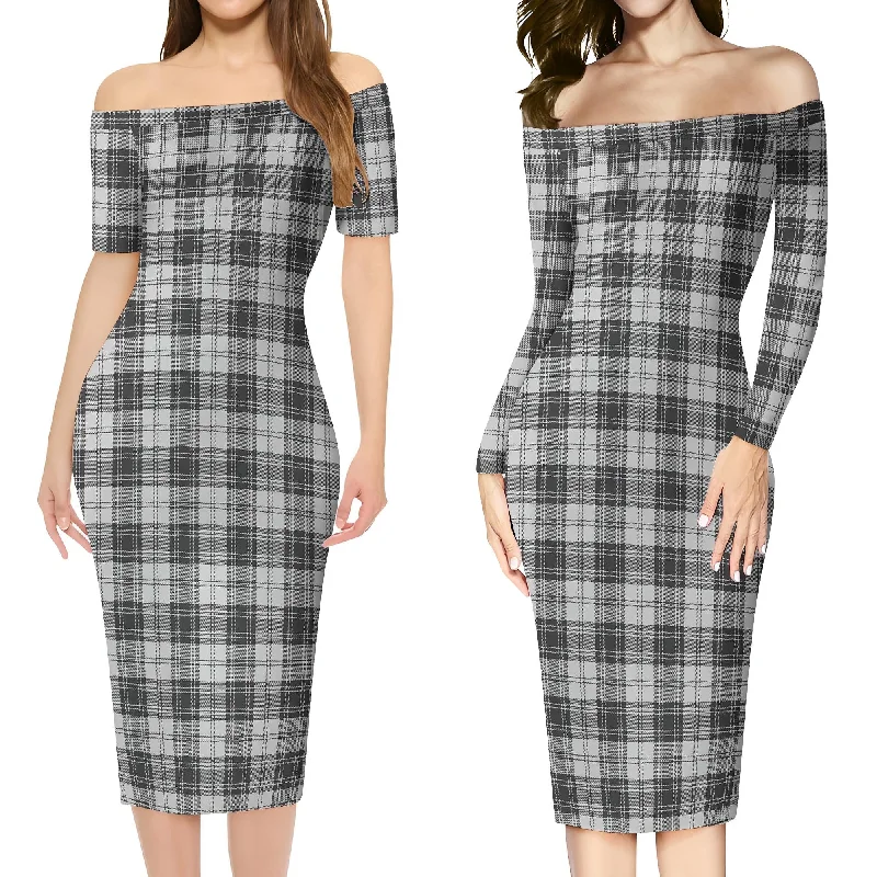 Douglas Grey Modern Tartan Off Shoulder Lady Dress Off-shoulder unclassified dresses