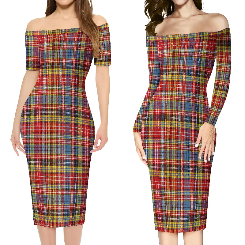 Drummond of Strathallan Modern Tartan Off Shoulder Lady Dress Popular unclassified dresses