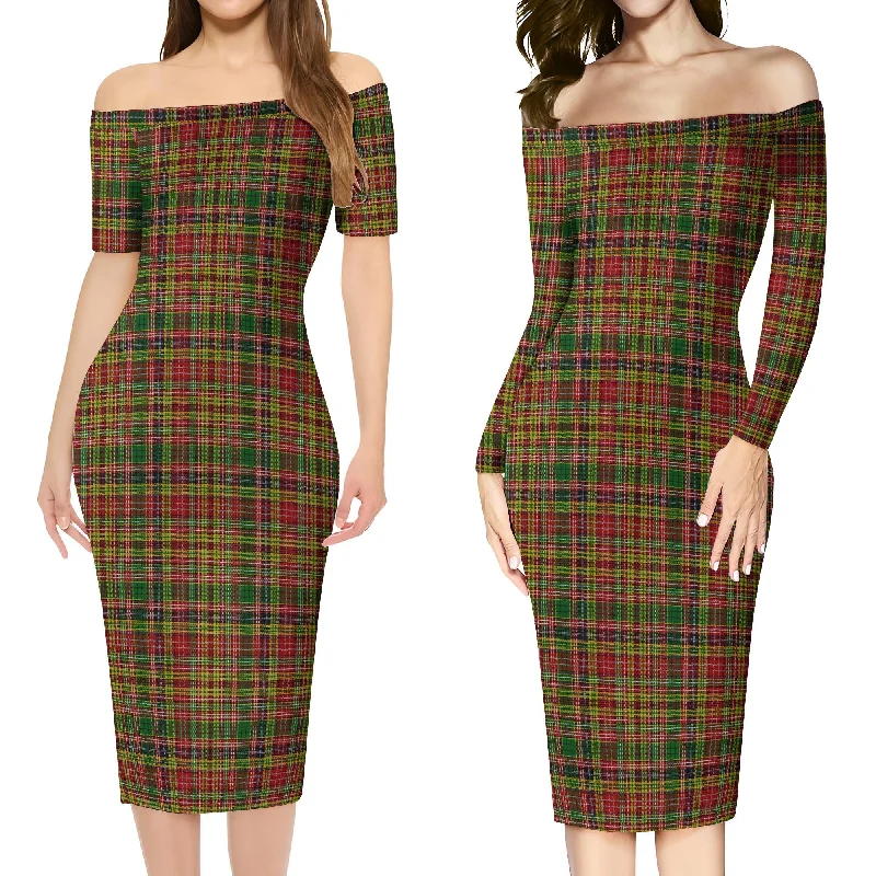 Drummond of Strathallan Tartan Off Shoulder Lady Dress Dark color unclassified dresses